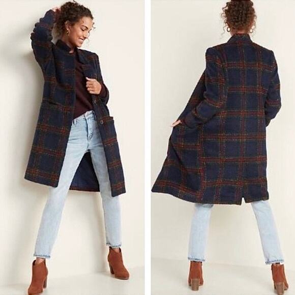 Old Navy Plaid Flannel‎ Coat Jacket Wool Blend Blue and Red Women’s Size Medium - Picture 1 of 9